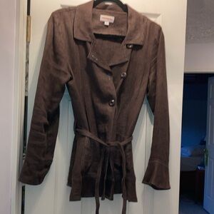 Solitaire Jacket Chocolate, cotton, belted.